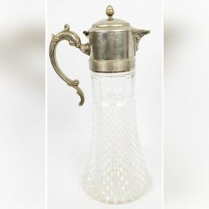 Vintage Leonard Silver Plate and Crystal 14" Tall Decanter Carafe Pitcher EUC